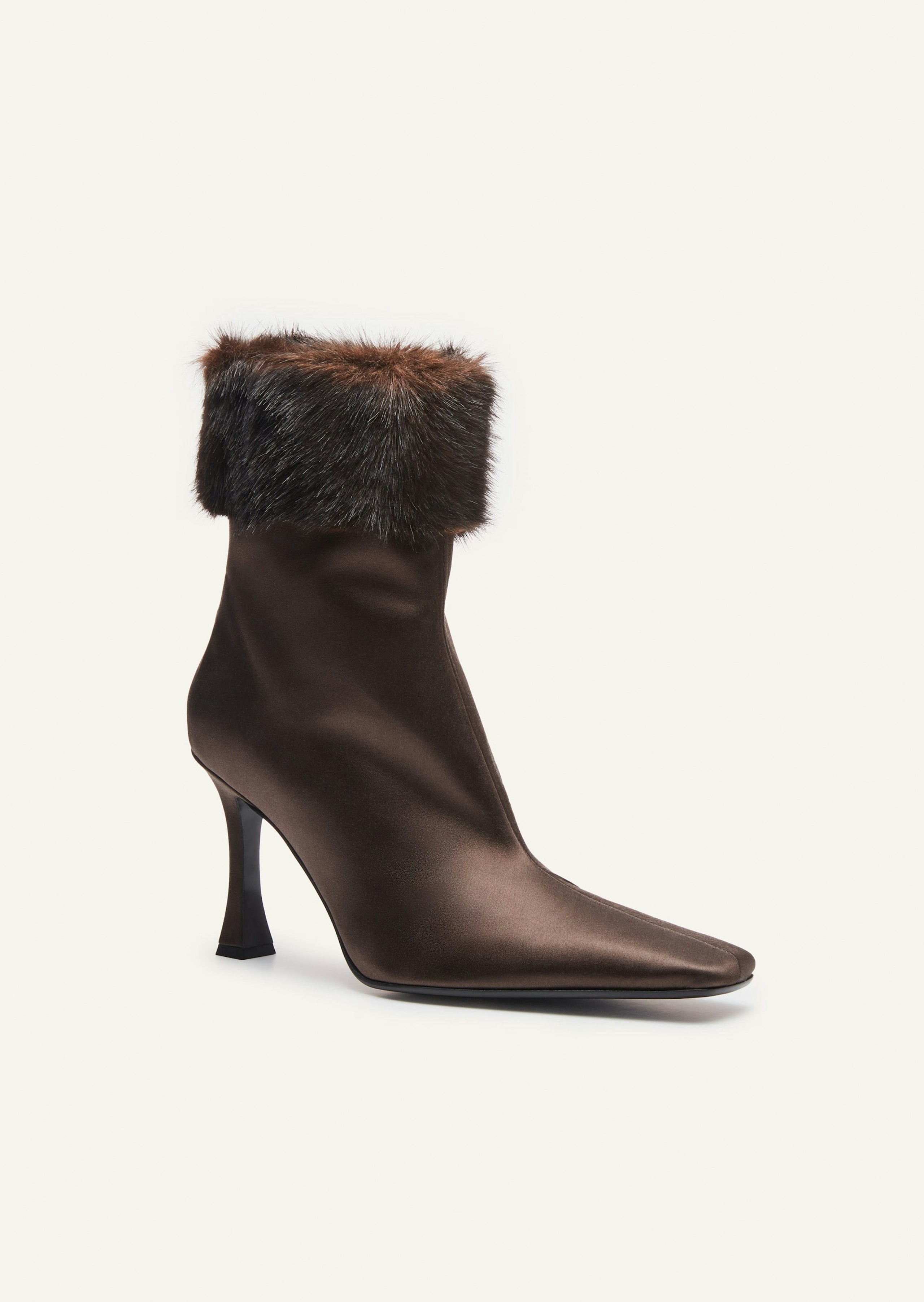 AW23 ANKLE BOOTS SATIN BROWN FAUX FUR