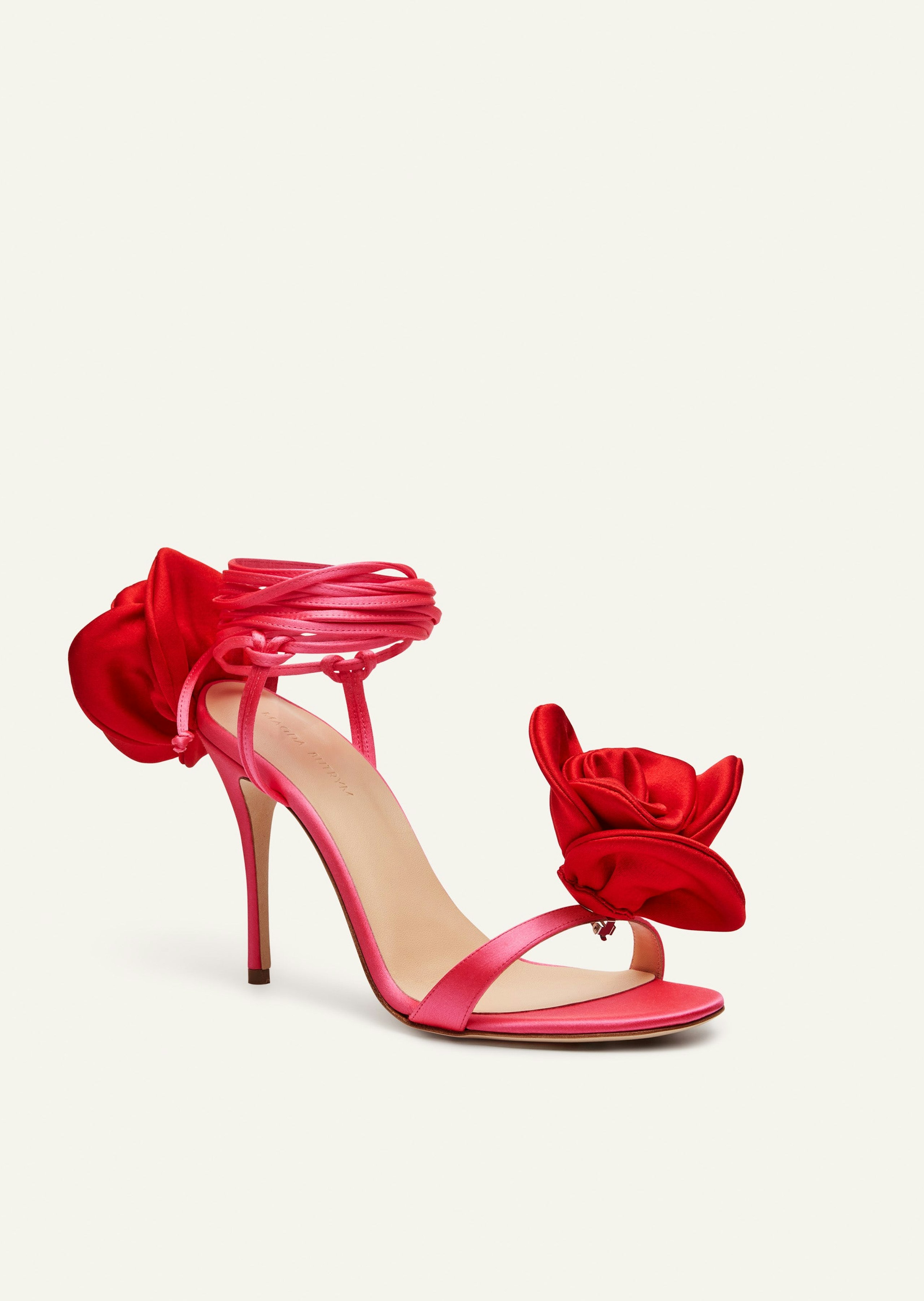 RE23 FLOWER SHOES FUXIA SATIN RED FLOWER