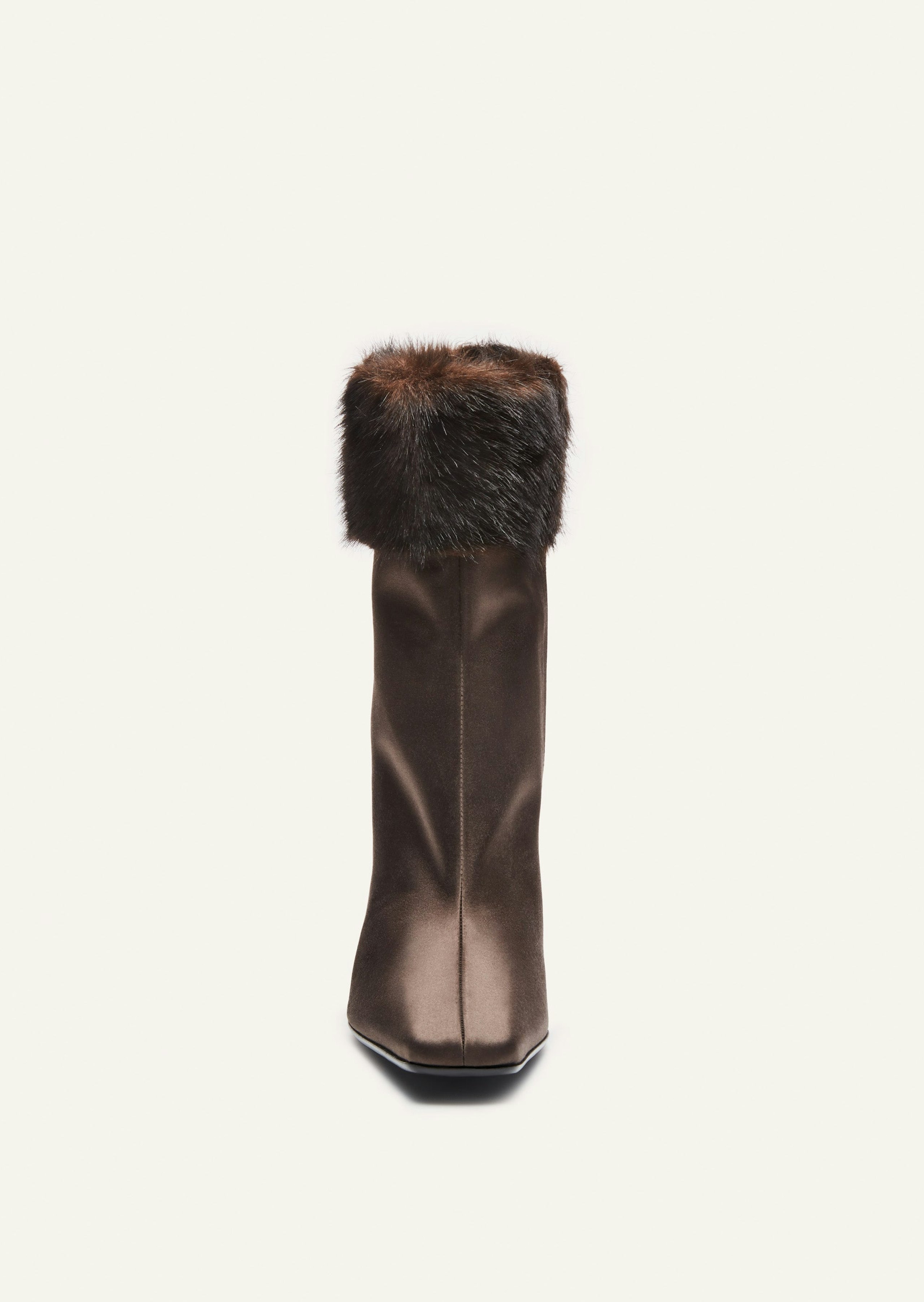 AW23 ANKLE BOOTS SATIN BROWN FAUX FUR