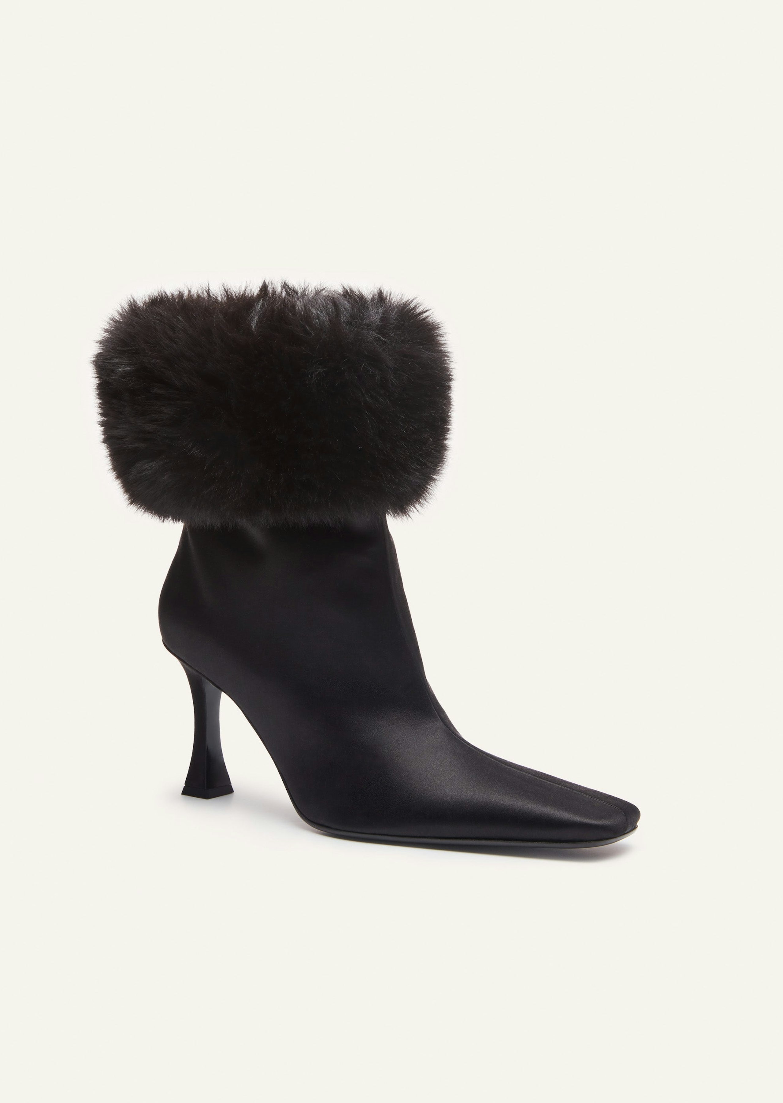 AW23 ANKLE BOOTS SATIN BLACK FAUX FUR