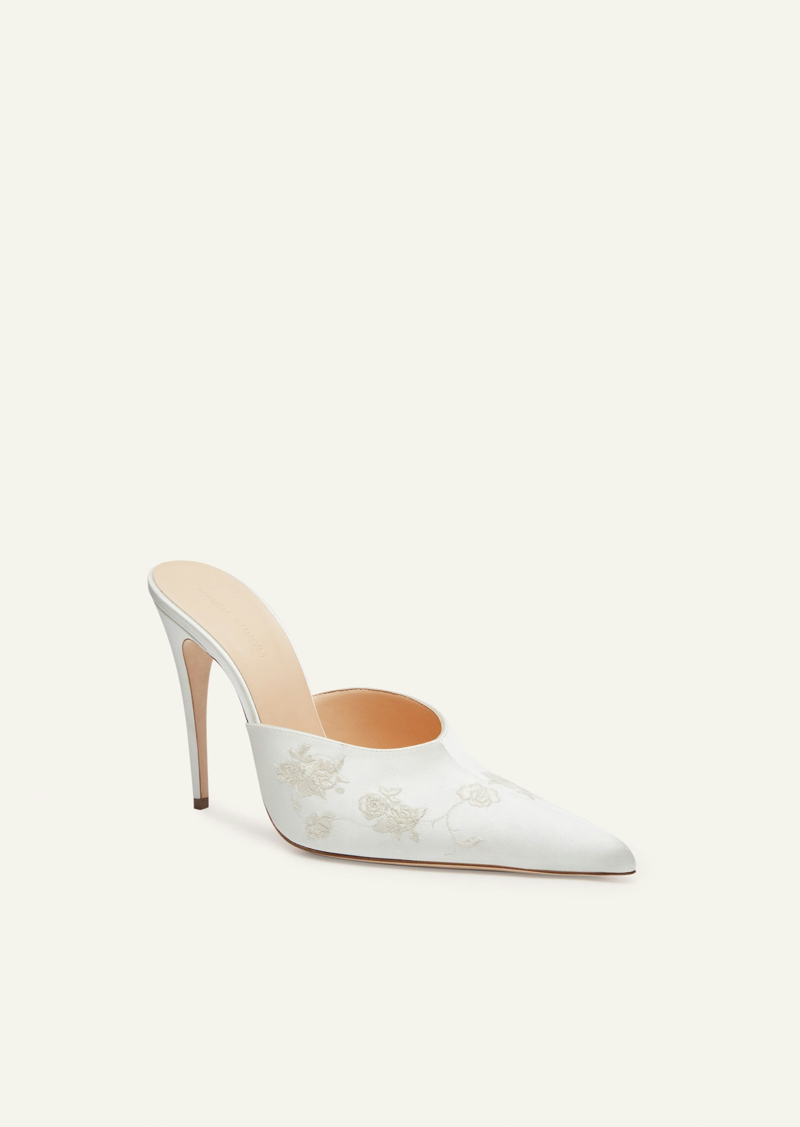 AW23 HIGH MULES SATIN CREAM EMBROIDERY