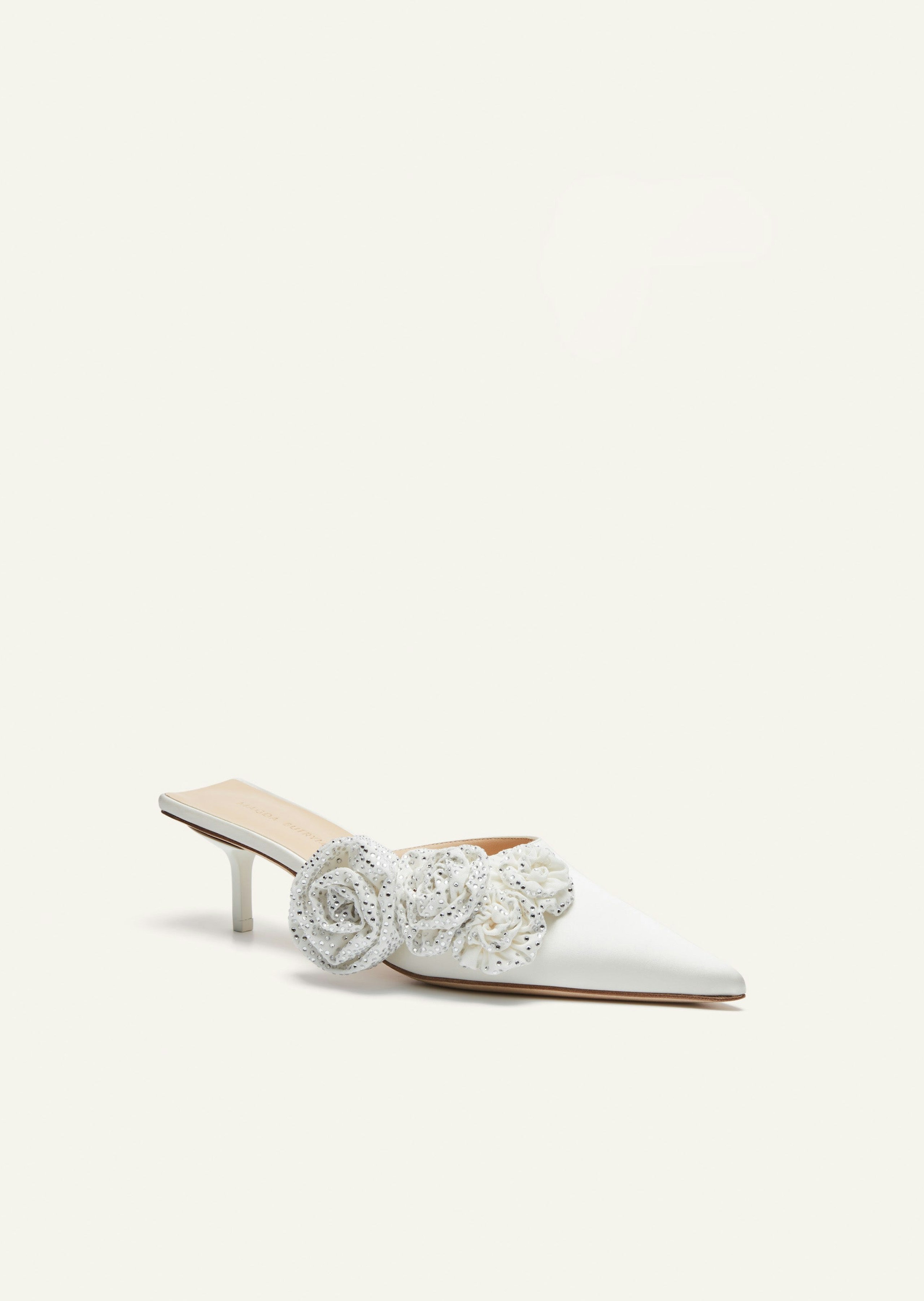 AW23 LOW MULES SATIN CREAM PATCH CRYSTALS